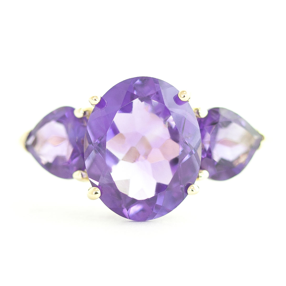 14K. SOLID GOLD RING WITH NATURAL AMETHYSTS (Yellow Gold)